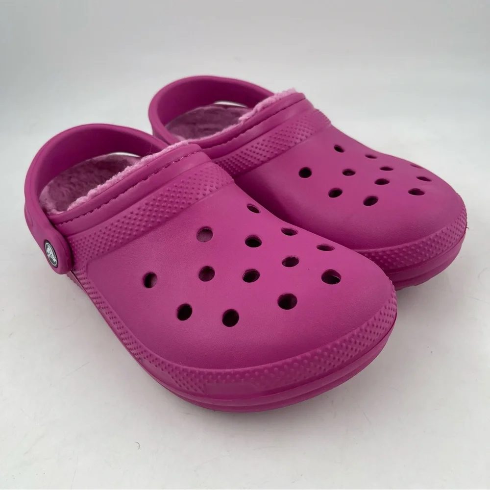👞 Crocs Unisex Adults Classic Fuchsia Faux Fur Lined Clogs Mules -Size W/7 | M/5